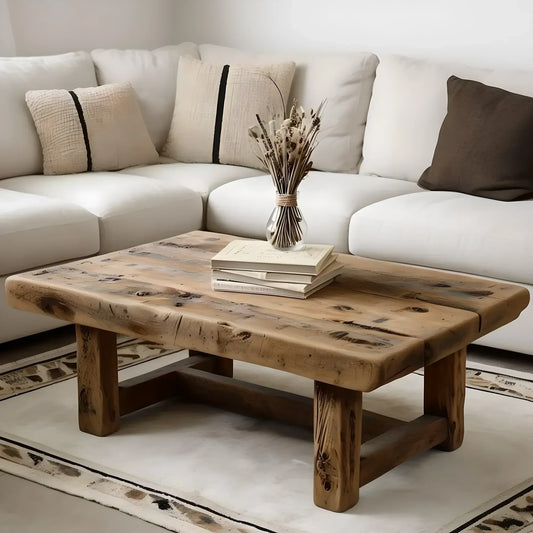 Recycled wood living room table Handmade coffee table Modern driftwood coffee table 