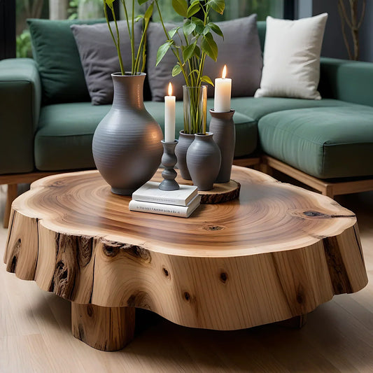 Handmade Round Coffee Table Solid Wood Coffee Table Handmade Rustic Decor Sustainable Furniture 