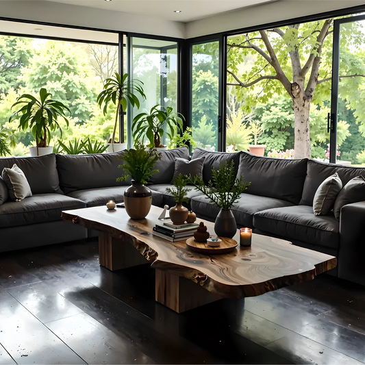 Large Rustic Coffee Table Made from Recycled Solid Wood Handcrafted Furniture Custom Live Edge Table 